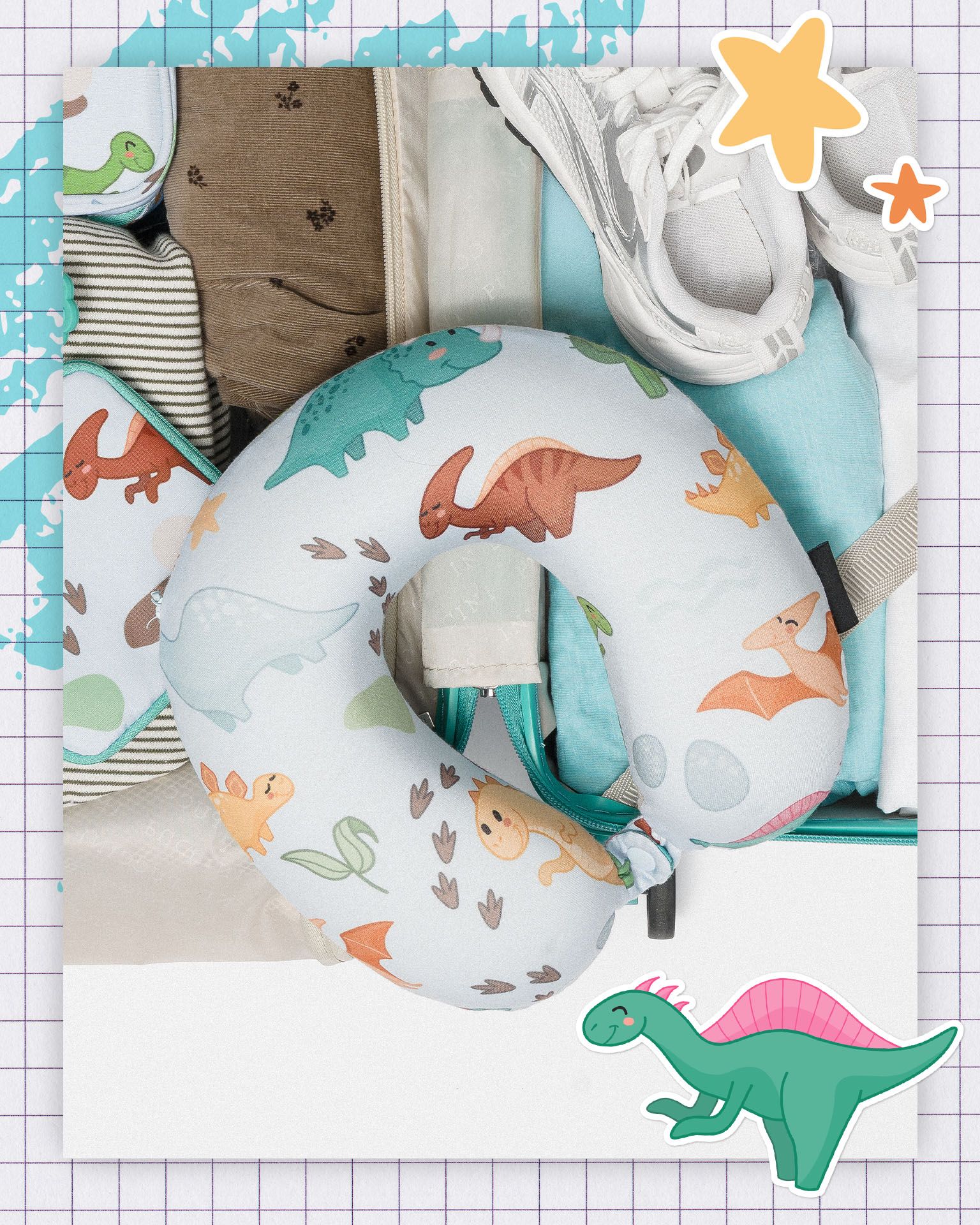 Gyermek utazópárna kék dinoszauruszok