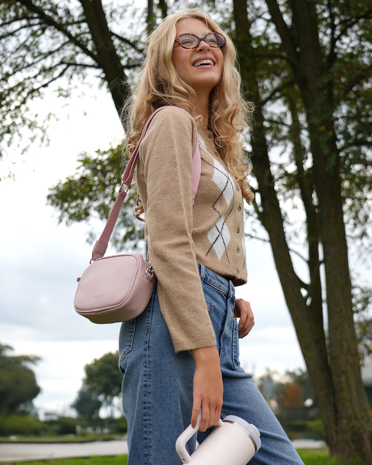 Női crossbody táska kicsi rózsaszín