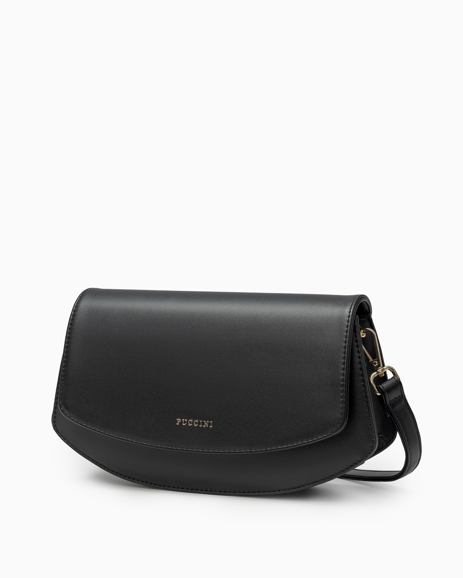 Elegáns fekete női táska hosszú pánttal