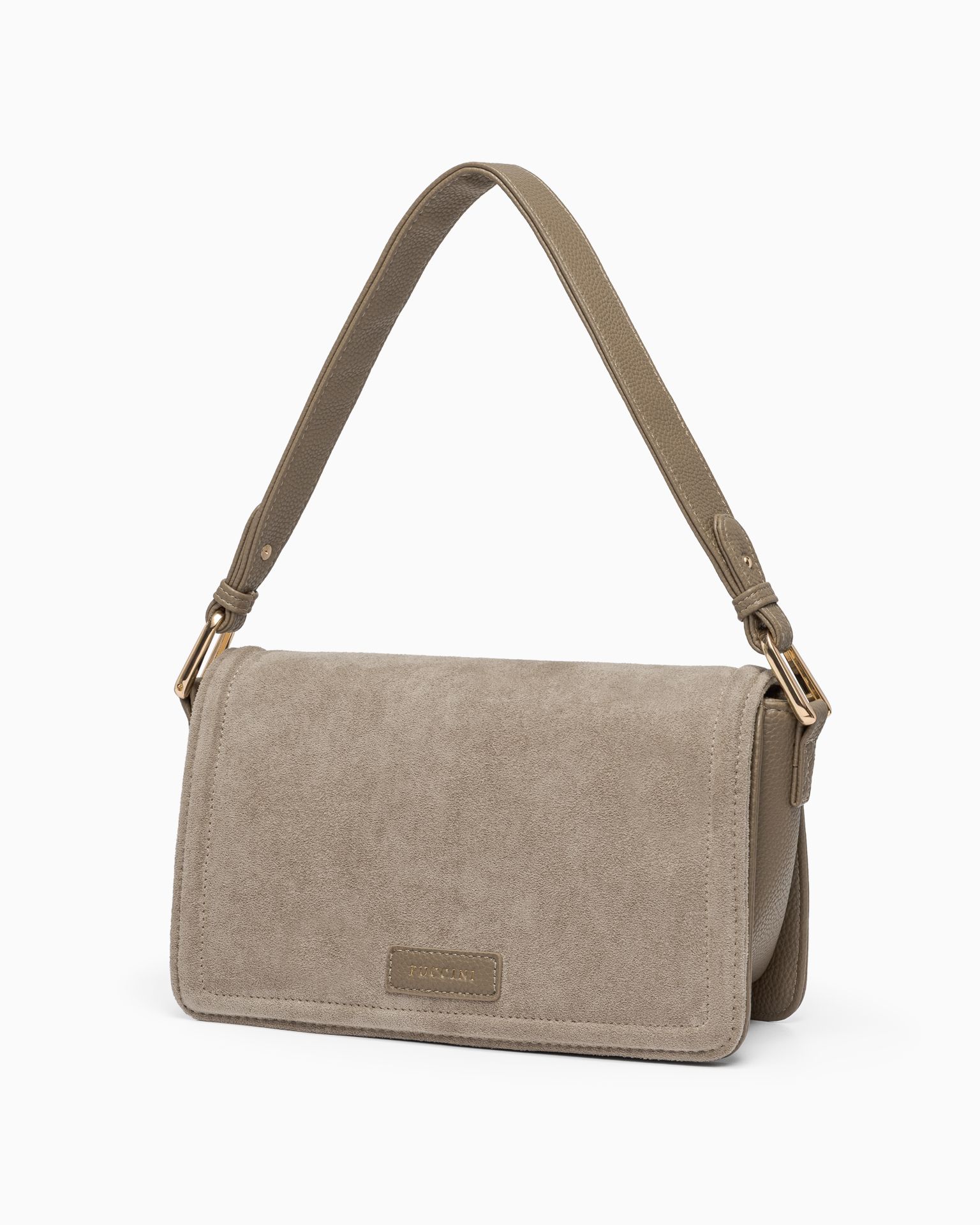 Női crossbody táska bézs színű ökológiai velúrbőrből