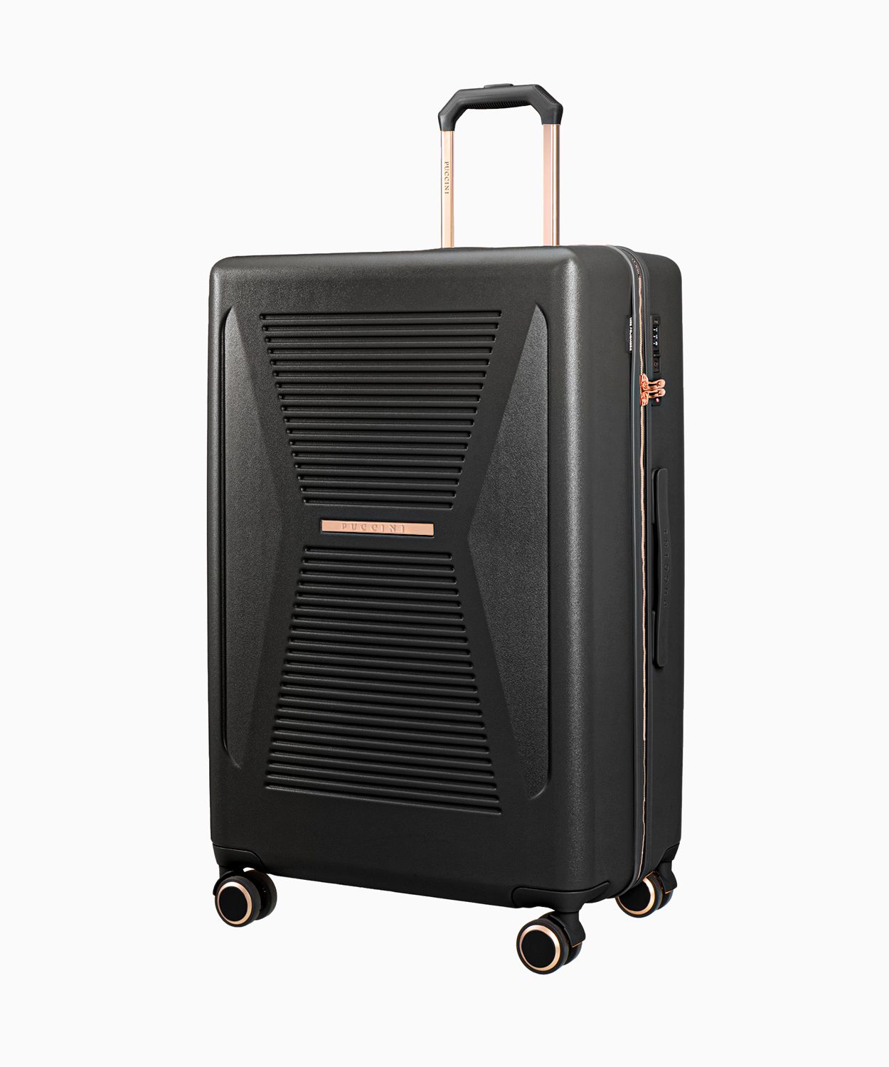 Nagy fekete bőrönd rose gold elemekkel