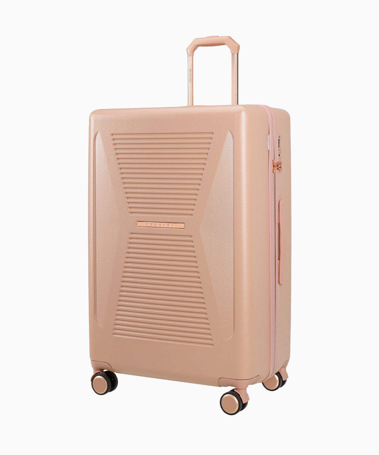 Nagy rózsaszín bőrönd rose gold elemekkel