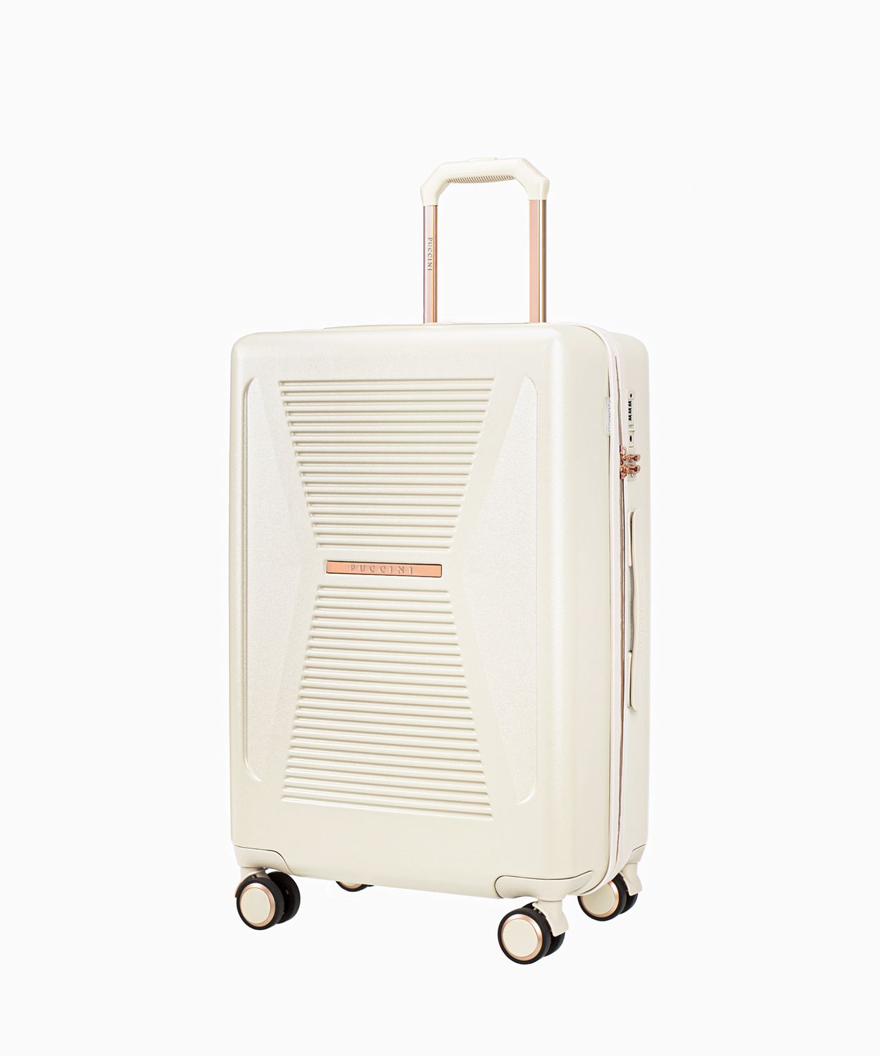 Közepes fehér bőrönd rose gold elemekkel
