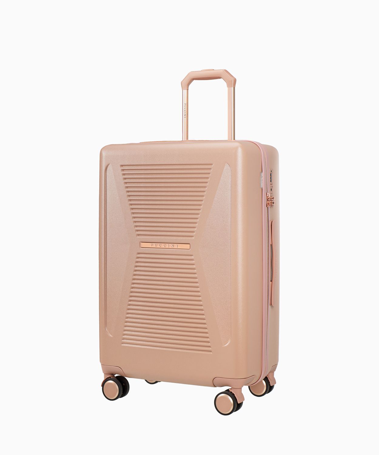 Közepes rózsaszín bőrönd rose gold elemekkel