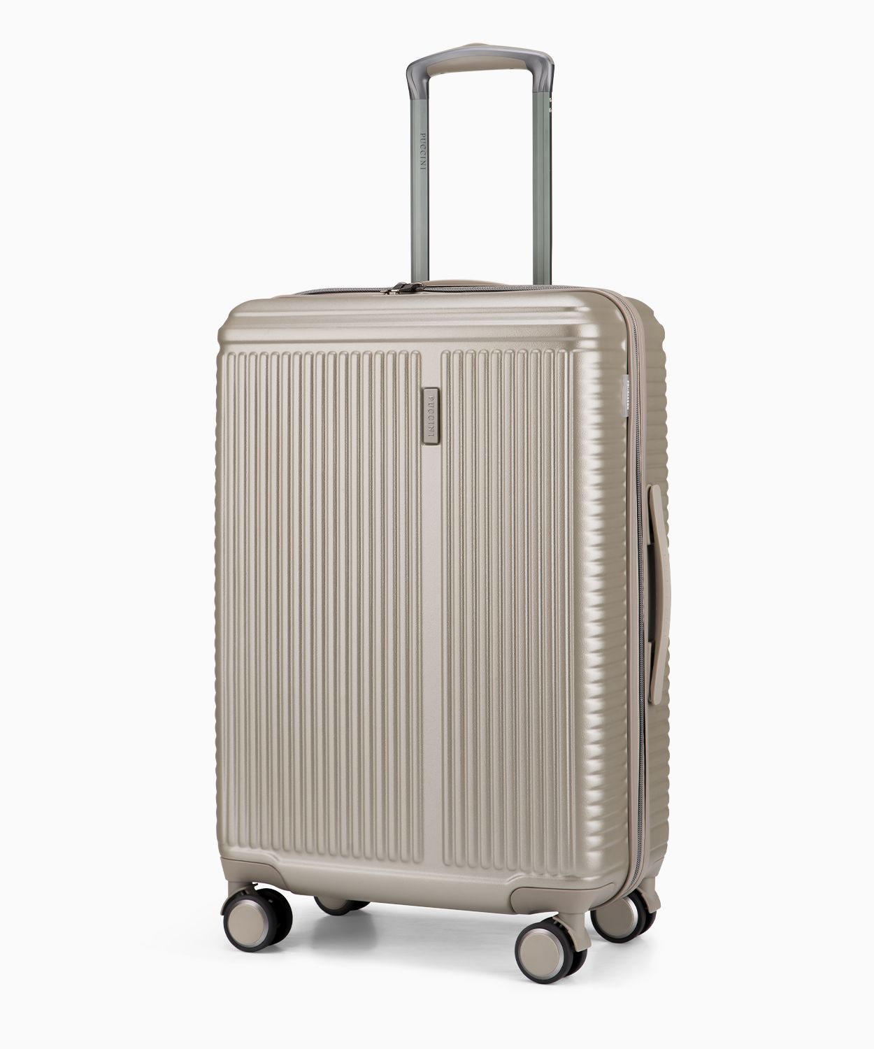 Pezsgőszínű közepes kerekes bőrönd