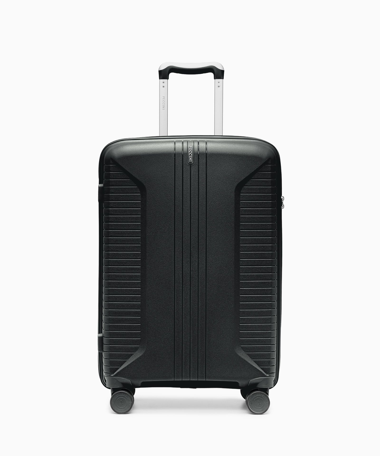 Közepes méretű bőrönd kerekeken, polipropilénből, fekete színben