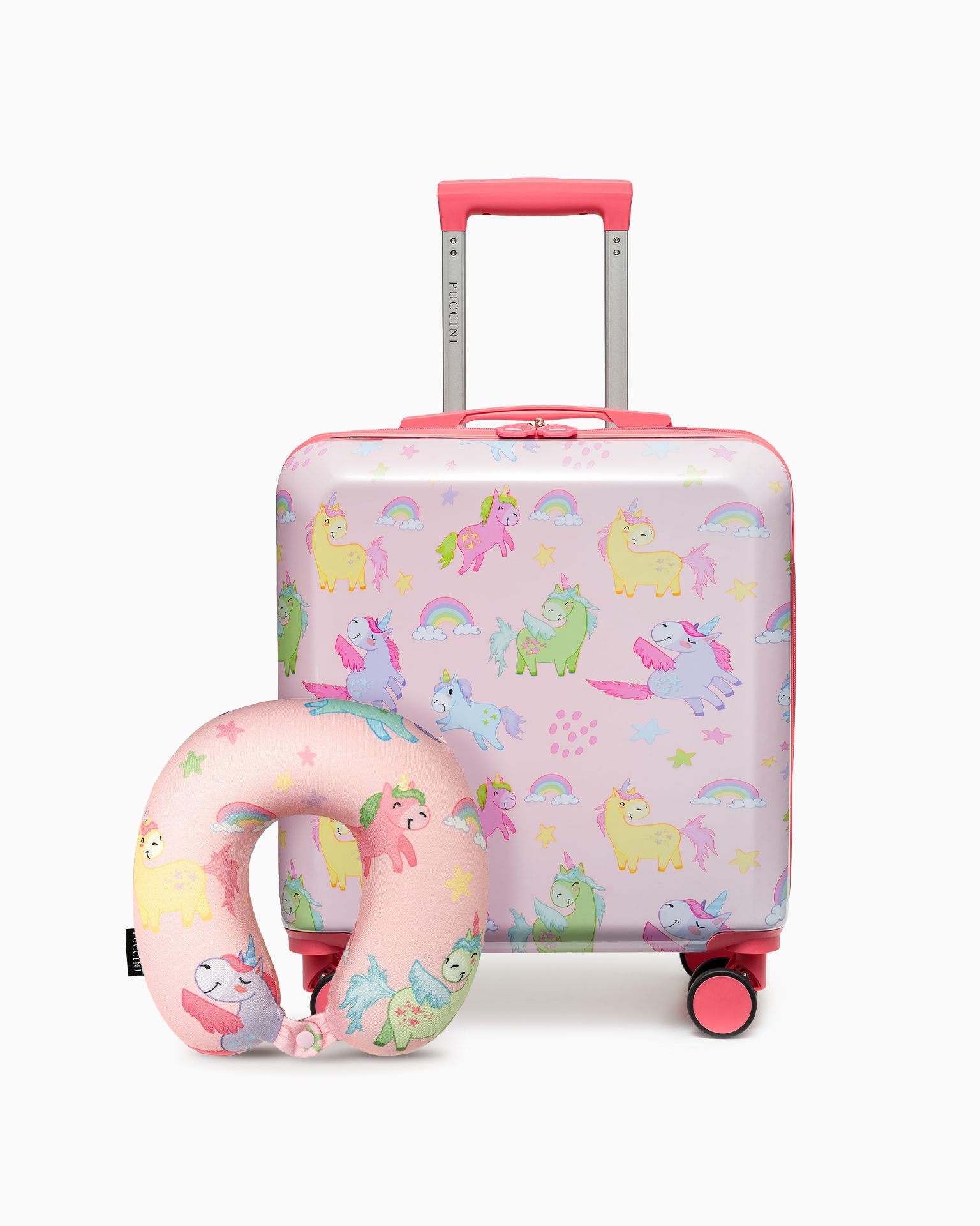 Gyermek bőrönd szett + utazási párna rózsaszín unikornisok